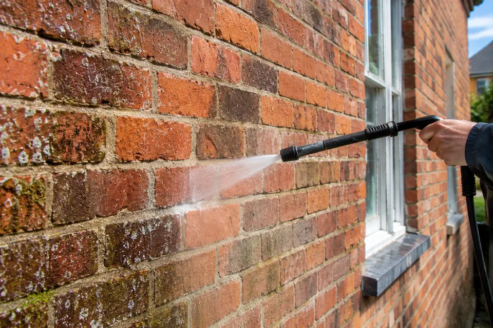 A red brick exterior wall